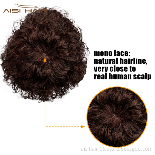 Clip On Glueless Brown Topper With Bang Short 100%  Straight Brazilian Cheap Pixie Cut Wig Human Hair